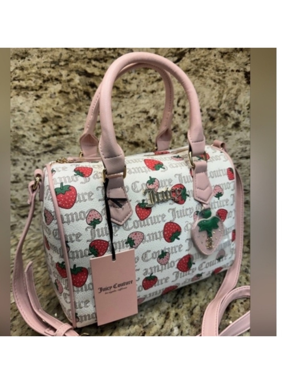 Vintage Juicy Couture Pink Strawberry Print Dome Satchel - Picture 4 of 16